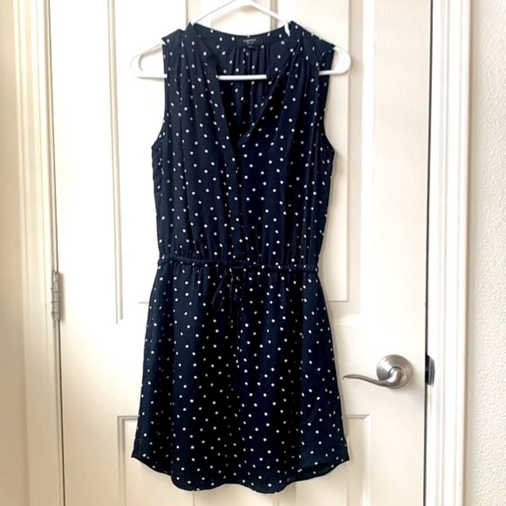 Babaton Benedict Polka dot buttoned sleeveless mini dress XXS 100% silk Navy
